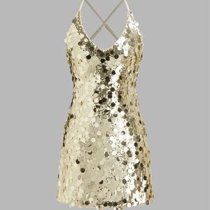 Gold Sequin Halter Dress